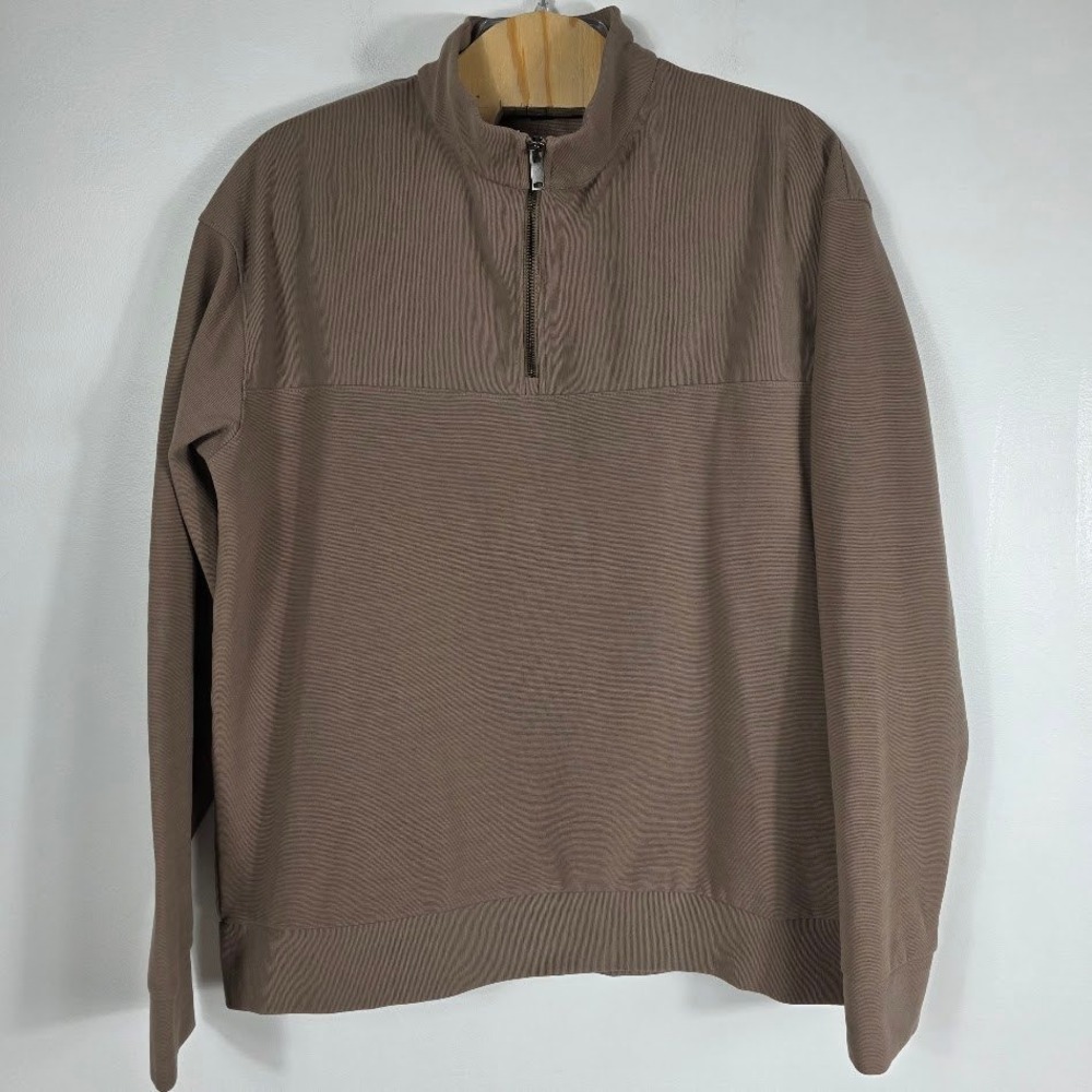 Mercer Mettle Quarter Zip Pullover Sweatshirt Brown Ribbed Texture‎ XL Office